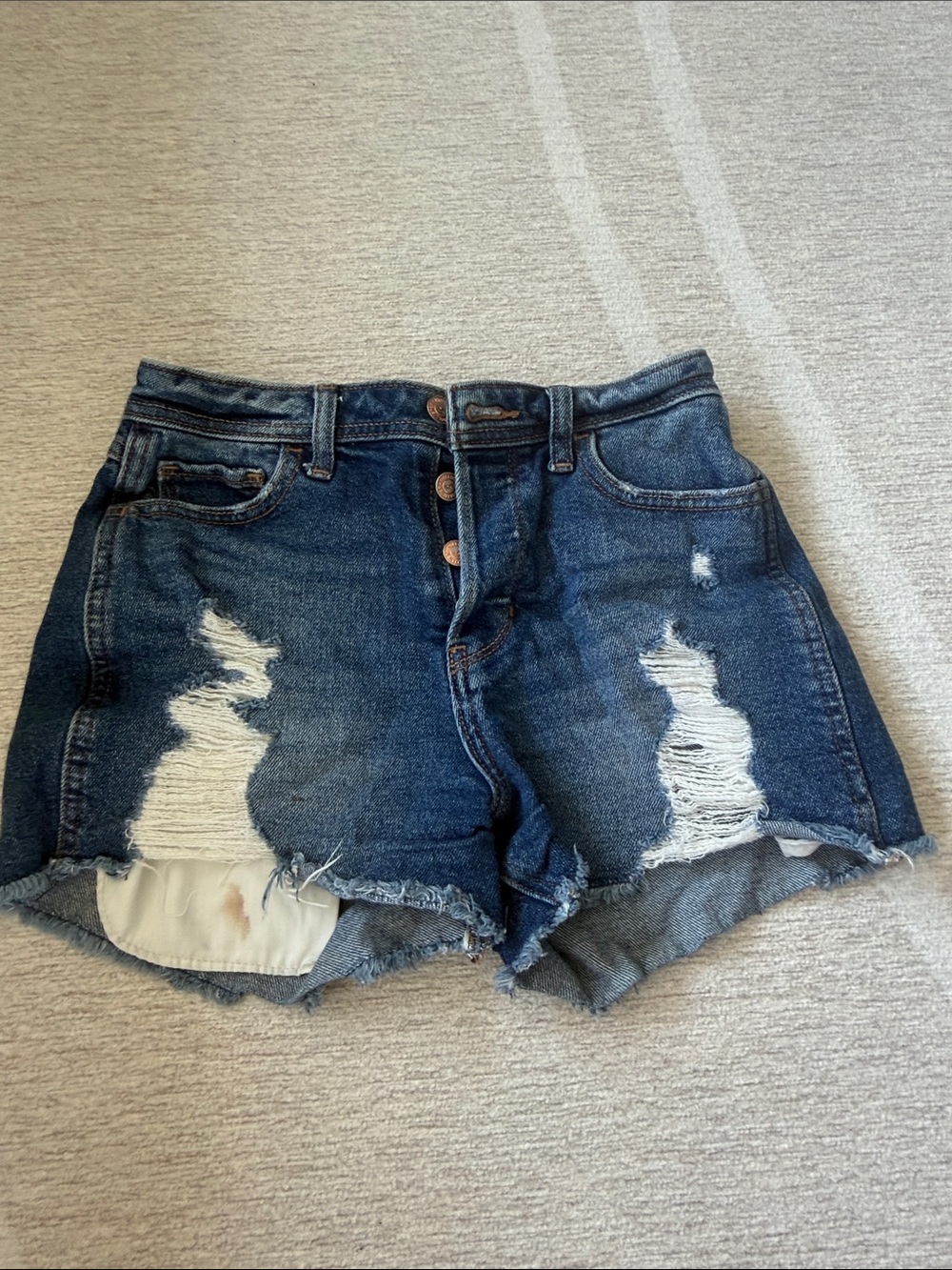 Hollister Dark Blue Distressed High-Rise Denim Shorts